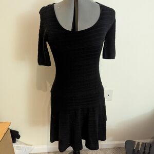 Stussy Black Pleated Mini Dress Scoop Neck Short Sleeve